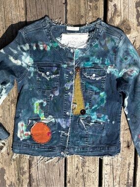Upcycled Woman’s Denim Patch & Paint Jacket - Small